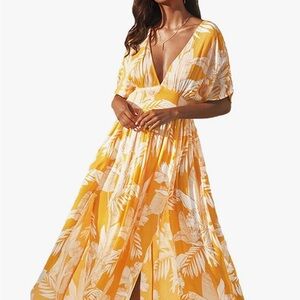 Cupshe Bright Yellow Orange Floral Maxi Dress